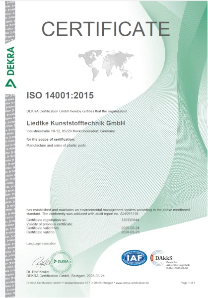 Certificate EN ISO 14001 2025